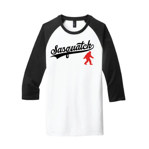 Bigfoot Chicken Dodgers Sasquatch baseball shirt with black sleeves and white body