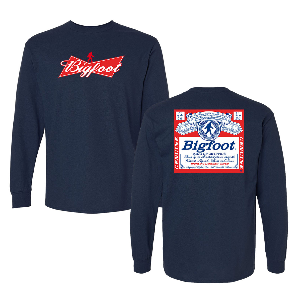 Bigfoot Chicken Squatchweiser long sleeve shirt in navy