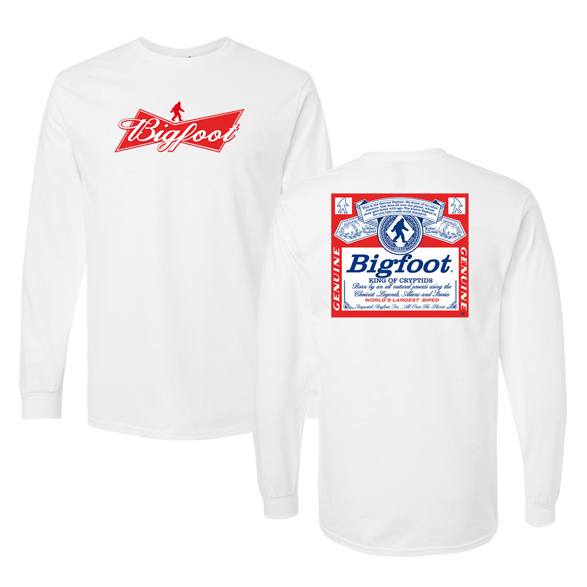 Bigfoot Chicken Squatchweiser long sleeve shirt in white